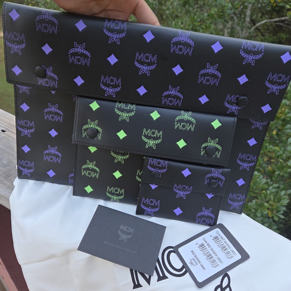 MCM Black and Neon Logo Clutch Set